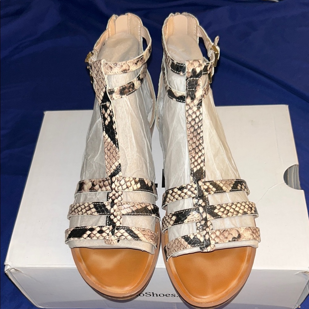 Aldo Cream and Black Sandals with Intricate Straps